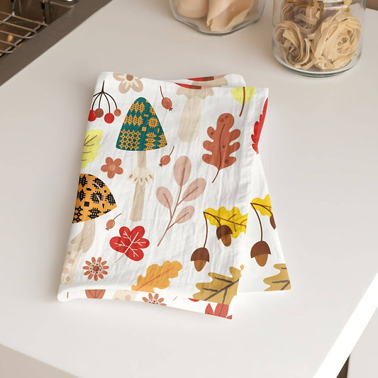 Waffle Tea Towel with a Toadstool/Autumn Design