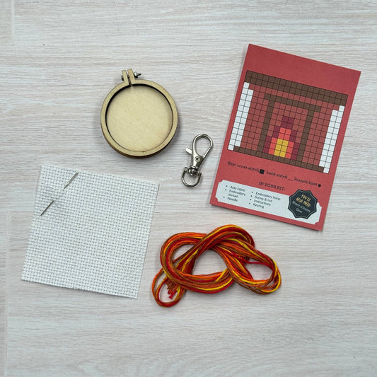 Fireplace Mini Matchbox Christmas Cross Stitch Kit (with keyring)