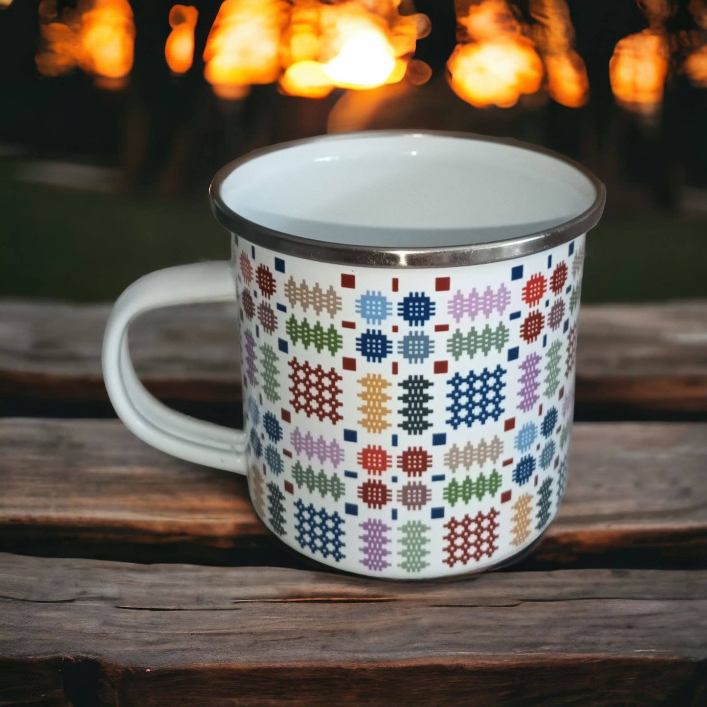 Multi coloured tapestry blanket design Enamel Camping  mug